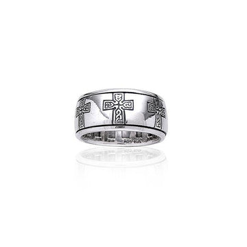 Celtic Knotwork Sterling Silver Cross Spinner Ring TR3779 - Jewelry